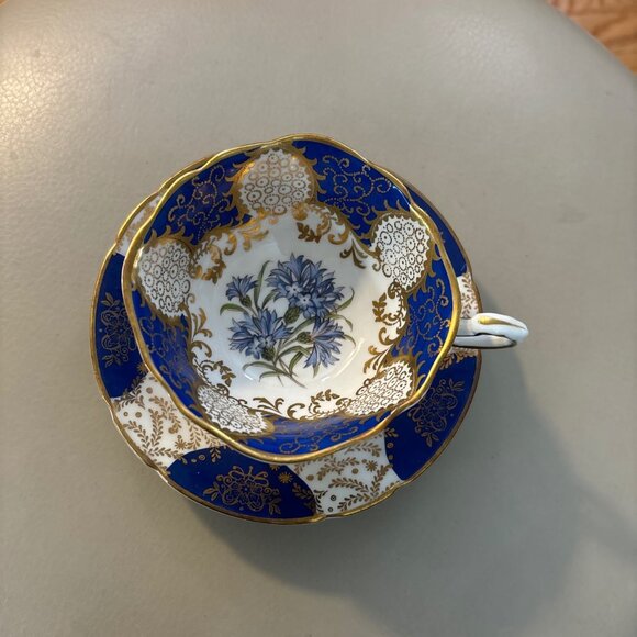 Paragon Blue and Gold with Cornflowers Tea Cup and Saucer, England - Picture 3 of 8
